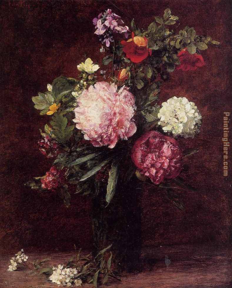 Flowers Large Bouquet with Three Peonies painting - Henri Fantin-Latour Flowers Large Bouquet with Three Peonies art painting